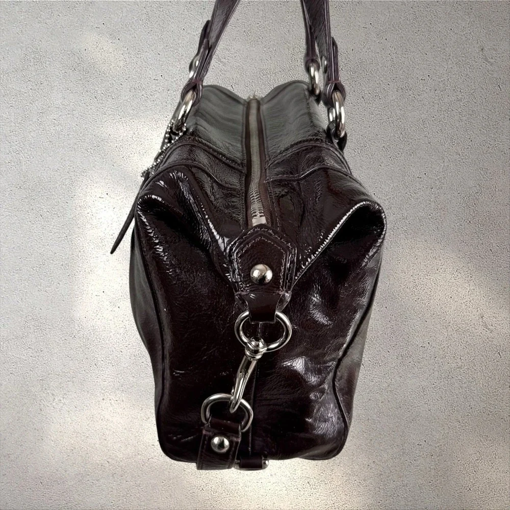 Coach Ashley Patent Satchel Purse Mahogany Brown F20460